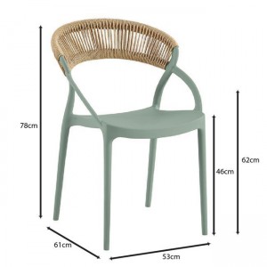 DORA Πολυθρόνα Στοιβαζόμενη, PP Πράσινο, Rope Wicker Φυσικό 53x61x78cm