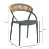 DORA Πολυθρόνα Στοιβαζόμενη, PP Ανθρακί, Rope Wicker Φυσικό 53x61x78cm