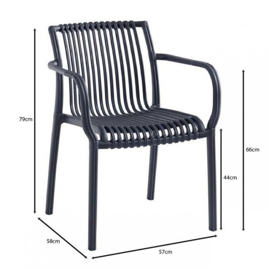 MODENA Πολυθρόνα Στοιβαζόμενη, PP-UV Protection Ανθρακί 57x58x79cm