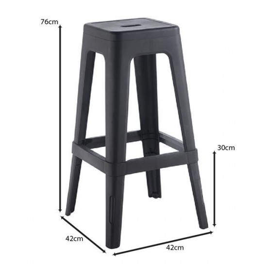 RELIX PP Σκαμπό BAR Στοιβαζόμενο, PP Απόχρωση Μαύρο 42x42x76cm