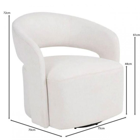 CUBA Πολυθρόνα-Περιστρεφόμενη, Σαλονιού - Καθιστικού, Teddy Ύφασμα Άσπρο 75x70x72cm