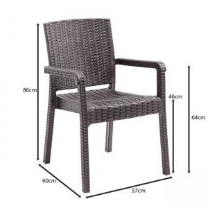 LORA Pro Πολυθρόνα Κήπου - Βεράντας Στοιβαζόμενη, PP-UV (Rattan Look) Καφέ