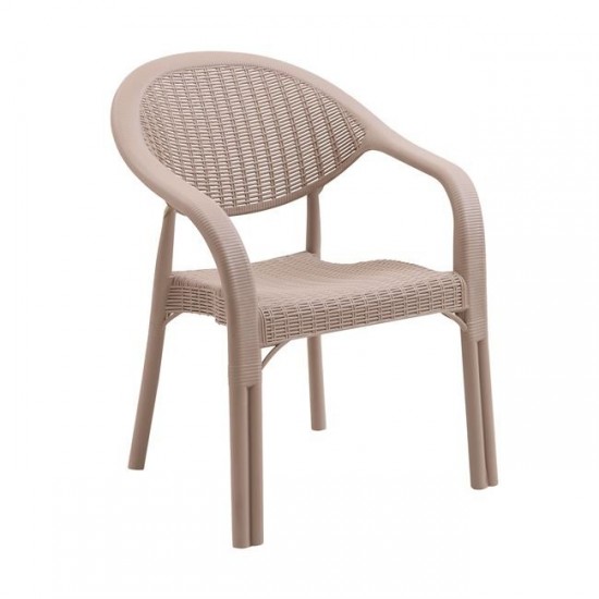 BAMBOO Pro Πολυθρόνα Κήπου - Βεράντας Στοιβαζόμενη, PP-UV (Rattan Look) Cappuccino 63x61x81cm