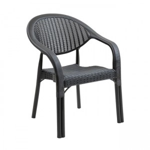 BAMBOO Pro Πολυθρόνα Κήπου - Βεράντας Στοιβαζόμενη, PP-UV (Rattan Look) Ανθρακί  63x61x81cm