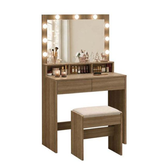 LUCY Set Τουαλέτα με Σκαμπό, Απόχρωση Sonoma, Καθρέπτης LED & θύρα USB 80x40x75/140cm LUCY Set Τουαλέτα με Σκαμπό, Απόχρωση Sonoma, Καθρέπτης LED & θύρα USB 80x40x75/140cm