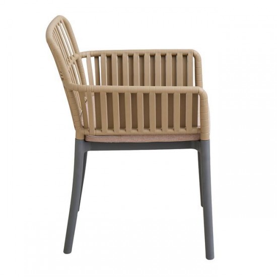 SYLVIA Πολυθρόνα Βεράντας- Κήπου, PP-UV Sand Beige- Ανθρακί, Μαξιλάρι Μπεζ (KD) 56x61x80cm