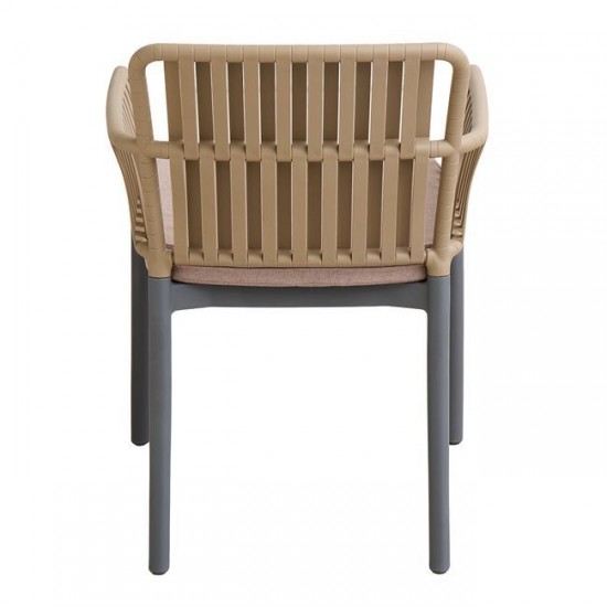 SYLVIA Πολυθρόνα Βεράντας- Κήπου, PP-UV Sand Beige- Ανθρακί, Μαξιλάρι Μπεζ (KD) 56x61x80cm