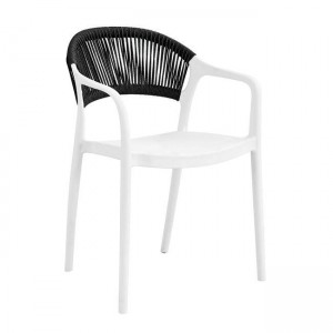 DONNA Πολυθρόνα-Pro Στοιβαζόμενη, PP-UV Άσπρο, Rope Wicker Μαύρο 57x55x79cm