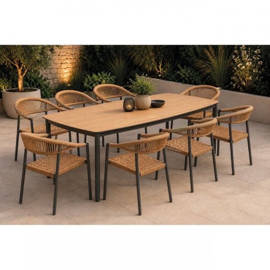 DENVER-MADISON Set Τραπεζαρία: 8 Πολυθρόνες + Τραπέζι, Alu Γκρι Polywood & Wicker Φυσικό Table:220x97x74 Chair:58x56x78 DENVER-MADISON Set Τραπεζαρία: 8 Πολυθρόνες + Τραπέζι, Alu Γκρι Polywood & Wicker Φυσικό Table:220x97x74 Chair:58x56x78
