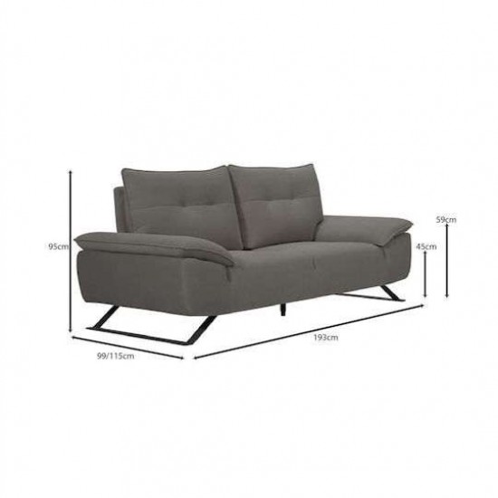 SELENA Καναπές 2-θέσιος Σαλονιού - Καθιστικού, Ύφασμα Γκρι, Μεταφερόμενη πλάτη
