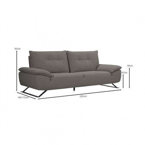 SELENA Καναπές 3-θέσιος Σαλονιού - Καθιστικού, Ύφασμα Γκρι, Μεταφερόμενη πλάτη 225x99/115x95cm