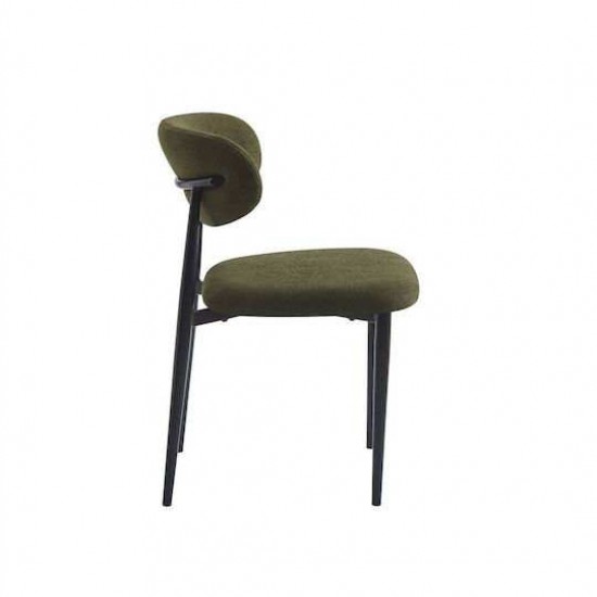 POINT Καρέκλα Τραπεζαρίας Μέταλλο Βαφή Μαύρο, Ύφασμα Olive Green 47x51x79cm
