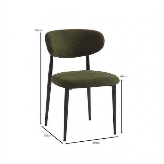 POINT Καρέκλα Τραπεζαρίας Μέταλλο Βαφή Μαύρο, Ύφασμα Olive Green 47x51x79cm