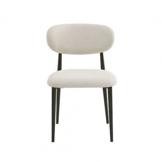 POINT Καρέκλα Τραπεζαρίας Μέταλλο Βαφή Μαύρο, Ύφασμα ΛΕΥΚΟ 47x51x79cm