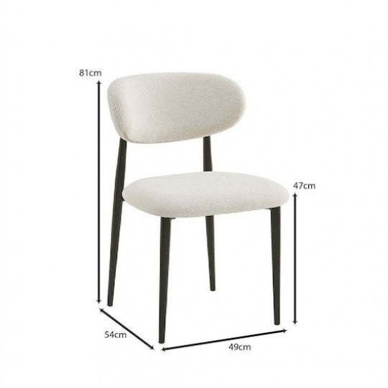 POINT Καρέκλα Τραπεζαρίας Μέταλλο Βαφή Μαύρο, Ύφασμα ΛΕΥΚΟ 47x51x79cm