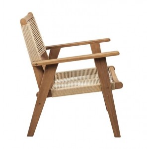 COFFEE Living Πολυθρόνα Καθιστικού Βεράντας - Κήπου, Ακακία Φυσικό-Rope Wicker Μπεζ 66x71x84cm