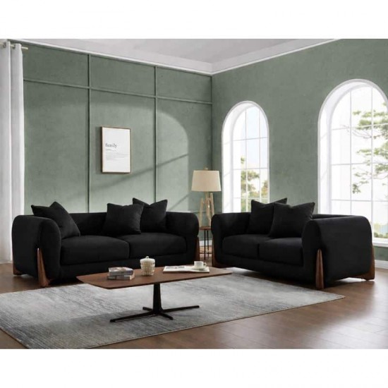 KANSAS Set Σαλόνι - Καθιστικό, 2Θέσιος-3Θέσιος, Teddy Ύφασμα Μαύρο 174x99 / 211x99 x H90cm