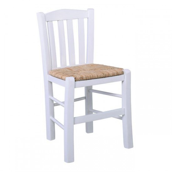 CASA Καρέκλα Οξιά Βαφή Εμποτισμού Λάκα Άσπρο, Κάθισμα Ψάθα 42x45x88cm