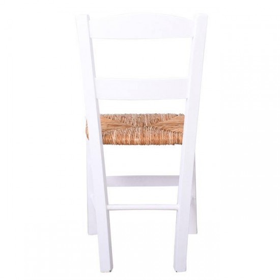 ΣΥΡΟΣ Καρέκλα Οξιά Βαφή Εμποτισμού Λάκα Άσπρο, Κάθισμα Ψάθα 41x45x88cm