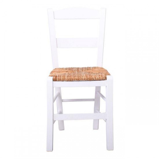 ΣΥΡΟΣ Καρέκλα Οξιά Βαφή Εμποτισμού Λάκα Άσπρο, Κάθισμα Ψάθα 41x45x88cm