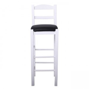 ΣΙΦΝΟΣ Σκαμπό BAR με Πλάτη, Οξιά Βαφή Εμποτισμός Λάκα Άσπρο, Κάθισμα Pu Μαύρο 36x37x78/107cm