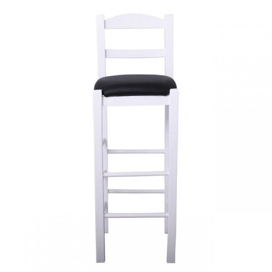 ΣΙΦΝΟΣ Σκαμπό BAR με Πλάτη, Οξιά Βαφή Εμποτισμός Λάκα Άσπρο, Κάθισμα Pu Μαύρο 36x37x78/107cm
