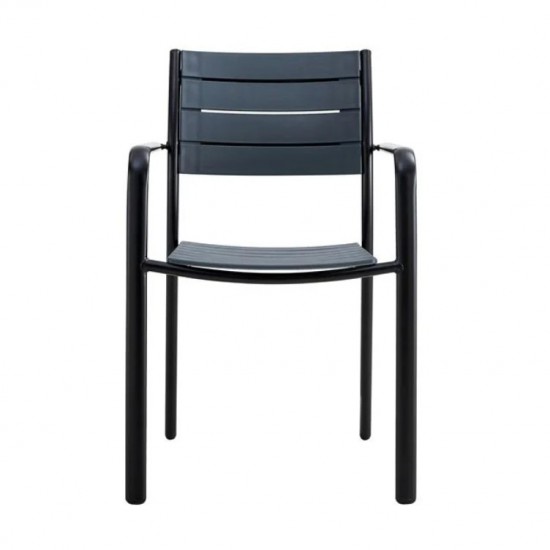 SAGA Πολυθρόνα Στοιβαζόμενη, Μέταλλο Βαφή Μαύρο, PP-UV Ανθρακί 56x57x84cm
