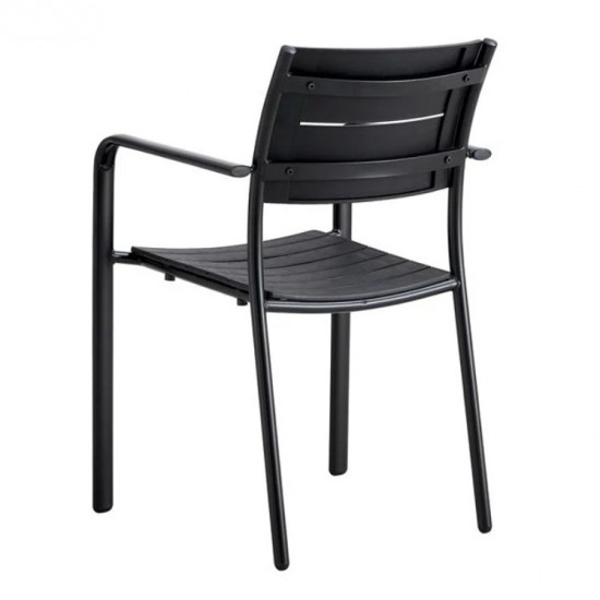 SAGA Πολυθρόνα Στοιβαζόμενη, Μέταλλο Βαφή Μαύρο, PP-UV Μαύρο 56x57x84cm