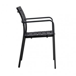 SAGA Πολυθρόνα Στοιβαζόμενη, Μέταλλο Βαφή Μαύρο, PP-UV Ανθρακί 56x57x84cm