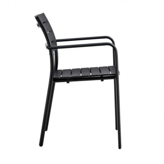 SAGA Πολυθρόνα Στοιβαζόμενη, Μέταλλο Βαφή Μαύρο, PP-UV Ανθρακί 56x57x84cm