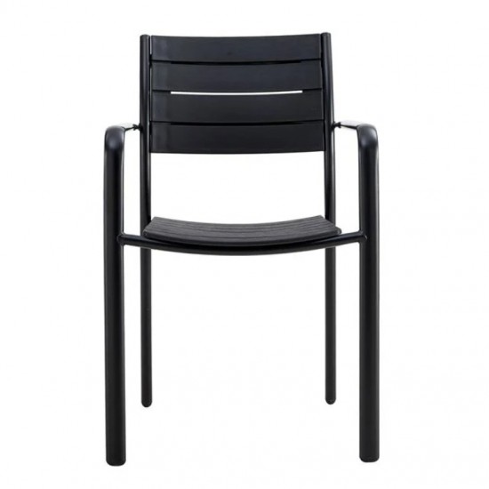 SAGA Πολυθρόνα Στοιβαζόμενη, Μέταλλο Βαφή Μαύρο, PP-UV Μαύρο 56x57x84cm