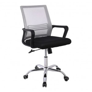 BF2110 Πολυθρόνα Γραφείου Μέταλλο Χρώμιο, Mesh Γκρι - Μαύρο 58x60x94/104cm