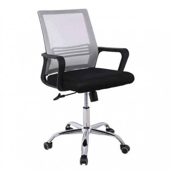 BF2110 Πολυθρόνα Γραφείου Μέταλλο Χρώμιο, Mesh Γκρι - Μαύρο 58x60x94/104cm