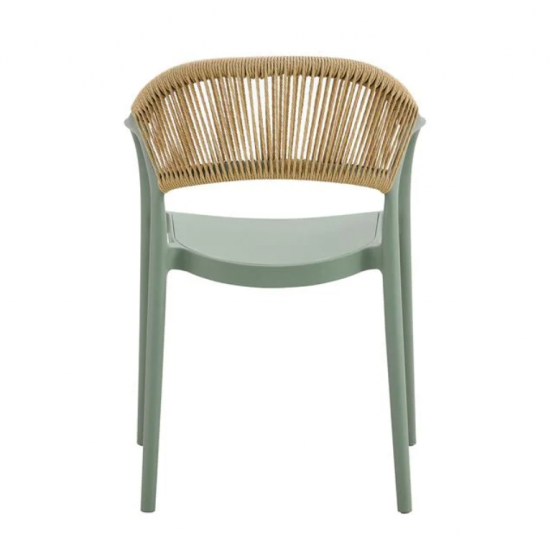 DONNA Πολυθρόνα Στοιβαζόμενη, PP-UV Forest Green, Rope Wicker Φυσικό 56x54x81cm