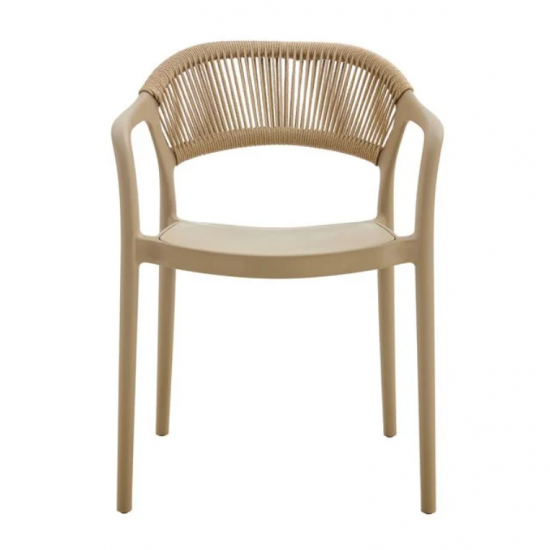 DONNA Πολυθρόνα Στοιβαζόμενη, PP-UV Tortora, Rope Wicker Φυσικό 56x54x81cm