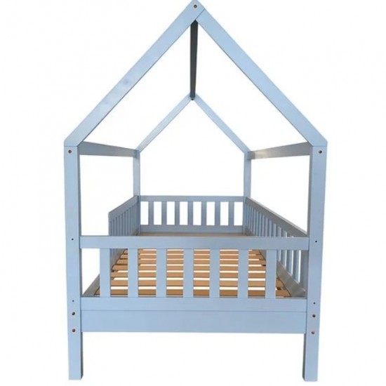 DREAM Montessori Παιδικό Κρεβάτι, για Στρώμα 90x190cm, Ξύλο Πεύκου Απόχρωση Γαλάζιο 97x197x129cm