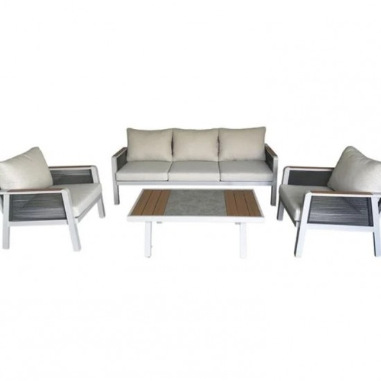 TORO Set Σαλόνι Κήπου 4τεμ, Alu Άσπρο, Rope Wicker Ανθρακί , Polywood Φυσικό, Μαξιλάρι Εκρού 203x84x75-75x84x75-120x65x40cm TORO Set Σαλόνι Κήπου 4τεμ, Alu Άσπρο, Rope Wicker Ανθρακί , Polywood Φυσικό, Μαξιλάρι Εκρού 203x84x75-75x84x75-120x65x40cm