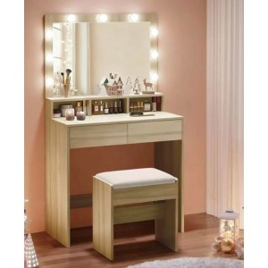 LUCY Set Τουαλέτα με Σκαμπό, Απόχρωση Sonoma, Καθρέπτης LED & θύρα USB 80x40x75/140cm