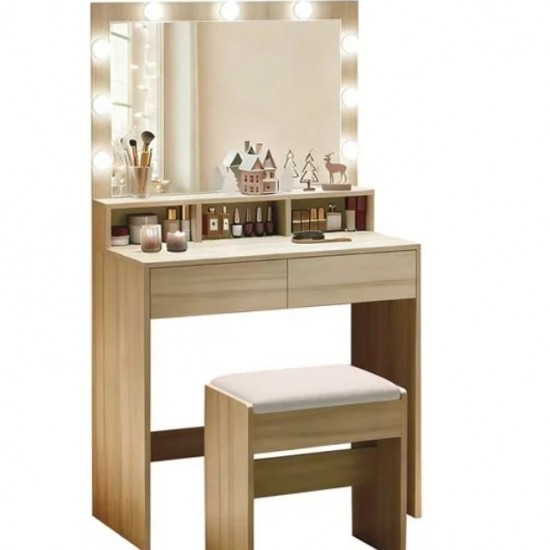 LUCY Set Τουαλέτα με Σκαμπό, Απόχρωση Sonoma, Καθρέπτης LED & θύρα USB 80x40x75/140cm