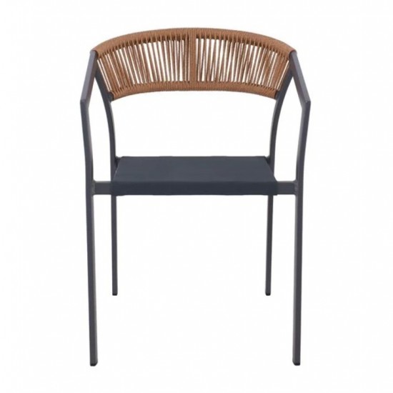 PARMA Πολυθρόνα Βεράντας-Κήπου ALU Ανθρακί, Rope Wicker Φυσικό, Στοιβαζόμενη 55x58x78cm