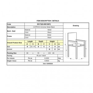 CAPRICE Πολυθρόνα Στοιβαζόμενη, Μέταλλο Βαφή Μαύρο 54x51x84cm