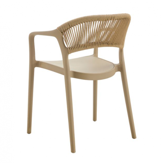 DONNA Πολυθρόνα Στοιβαζόμενη, PP-UV Tortora, Rope Wicker Φυσικό 56x54x81cm