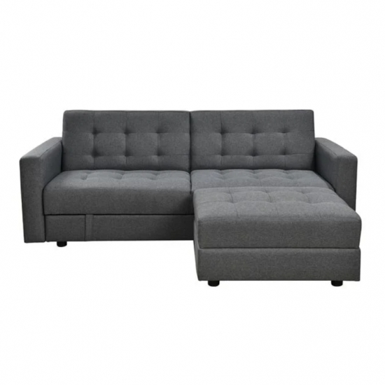 JACKSON Καναπές - Κρεβάτι και Σκαμπό με Χώρους Αποθήκευσης, Ύφασμα Σκούρο Γκρι 193x81x77cm