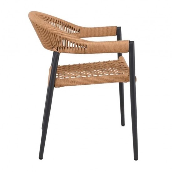 MADISON Πολυθρόνα Βεράντας- Κήπου, ALU Ανθρακί, Rope Wicker Φυσικό, Στοιβαζόμενη 58x56x78cm