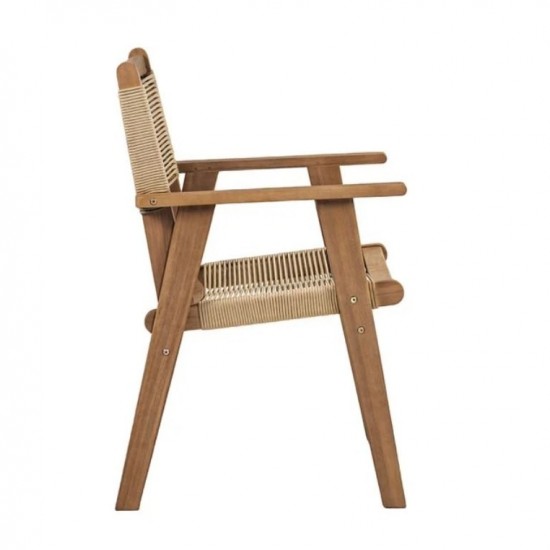 COFFEE Dining Πολυθρόνα Βεράντας - Κήπου, Ξύλο Ακακία Φυσικό, Rope Wicker Μπεζ 58x56x87cm