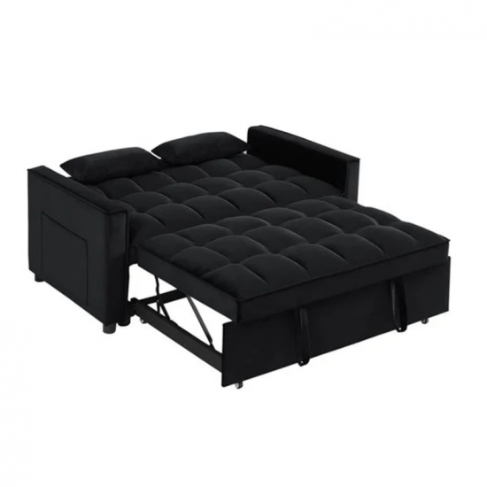 TEMPO Καναπές - Κρεβάτι, Με ανάκλιση πλάτης, Ύφασμα Velure Μαύρο 137x98x77cm