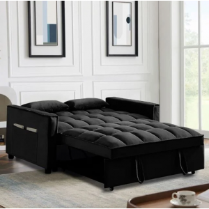 TEMPO Καναπές - Κρεβάτι, Με ανάκλιση πλάτης, Ύφασμα Velure Μαύρο 137x98x77cm