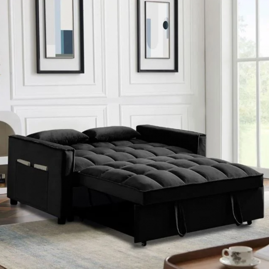 TEMPO Καναπές - Κρεβάτι, Με ανάκλιση πλάτης, Ύφασμα Velure Μαύρο 137x98x77cm