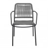 LUIGI Πολυθρόνα Βεράντας-Κήπου Μέταλλο Βαφή Ανθρακί, Rope Wicker Γκρι, Στοιβαζόμενη 54x56x80cm
