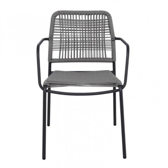 LUIGI Πολυθρόνα Βεράντας-Κήπου Μέταλλο Βαφή Ανθρακί, Rope Wicker Γκρι, Στοιβαζόμενη 54x56x80cm